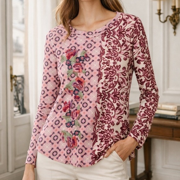 Sundance Tops - Sundance Pink‎ Celebration Long Sleeve Tee Embroidered